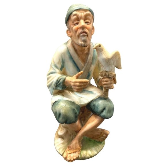 Vintage Napcoware  Old Man Sitting with Bird Figurine C5701 Hand Painted 6.5" - Picture 1 of 9